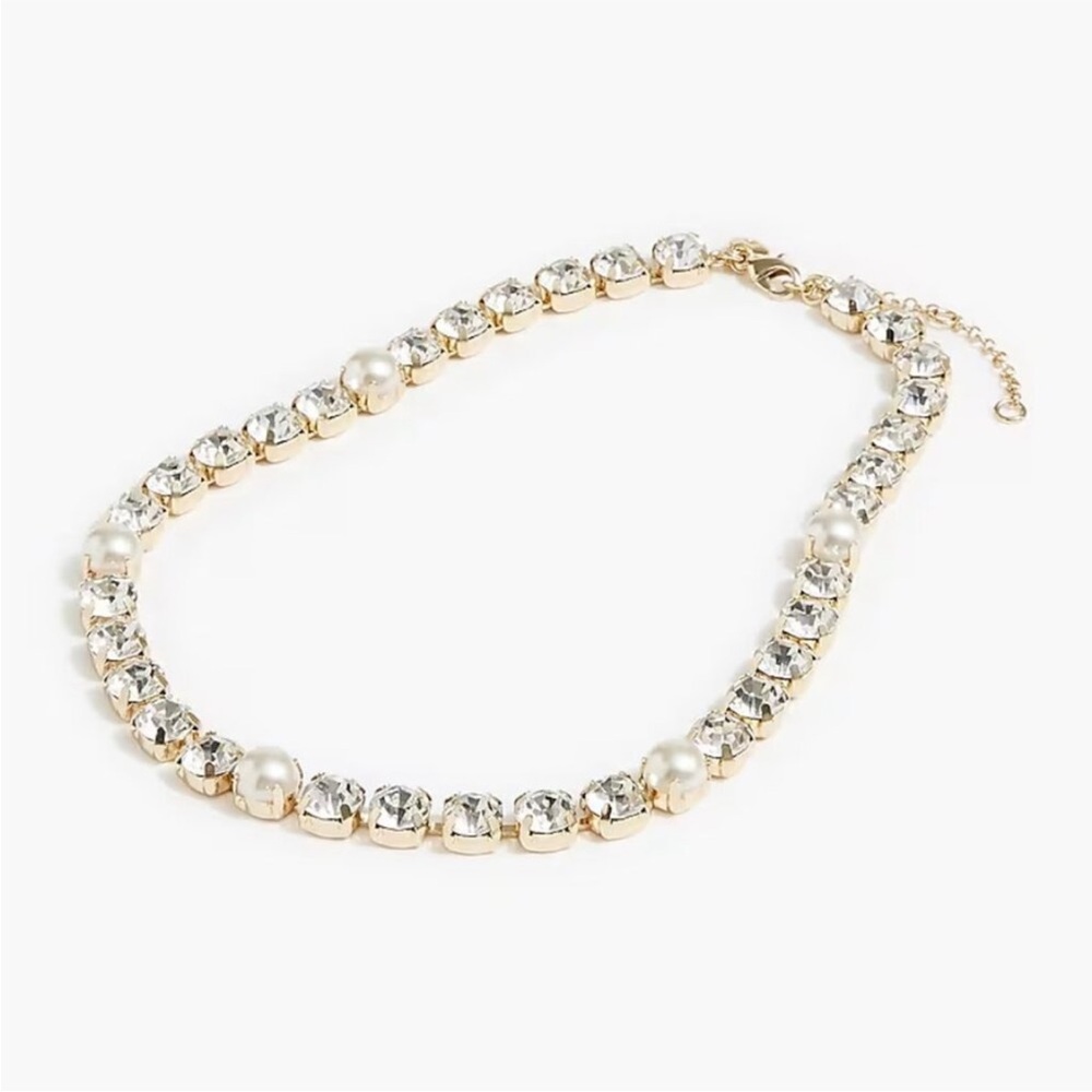 🆕 J. Crew- Crystal and Pearl Chocker Necklace, Gold, NWT